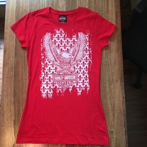 Harley Davidson Red / White Graphic 100% Cotton T Shirt Size MEDIUM Eagle